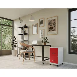 File Cabinets*Space Solutions SOHO Smart File 2-Drawer Mobile Vertical File Cabinet, Letter Size, Lockable, Pearl White/Lava Red (25334)