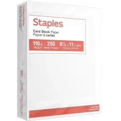 Card Stock*Staples 110 lb. Cardstock Paper, 8.5" x 11", , 250 Sheets/Ream (49701) White