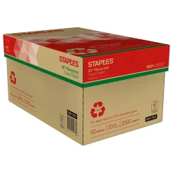 Copy Paper*Staples 30% Recycled 11" x 17" Copy Paper, 20 lbs., 92 Brightness, 500 Sheets/Ream, 5 Reams/Carton (112390)
