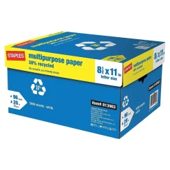 Multipurpose Paper*Staples 30% Recycled 8.5" x 11" Multipurpose Paper, 20 lbs., 96 Brightness, 500/Ream, 10 Reams/Carton (86035)
