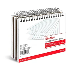 Index Cards*Staples ™ 4" x 6" Index Cards, Lined, White, 50 Cards/Pack, 3 Pack/Carton (TR51007)