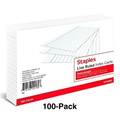 Index Cards*Staples ™ 4" x 6" Index Cards, Lined, White, 100/Pack (TR50985)