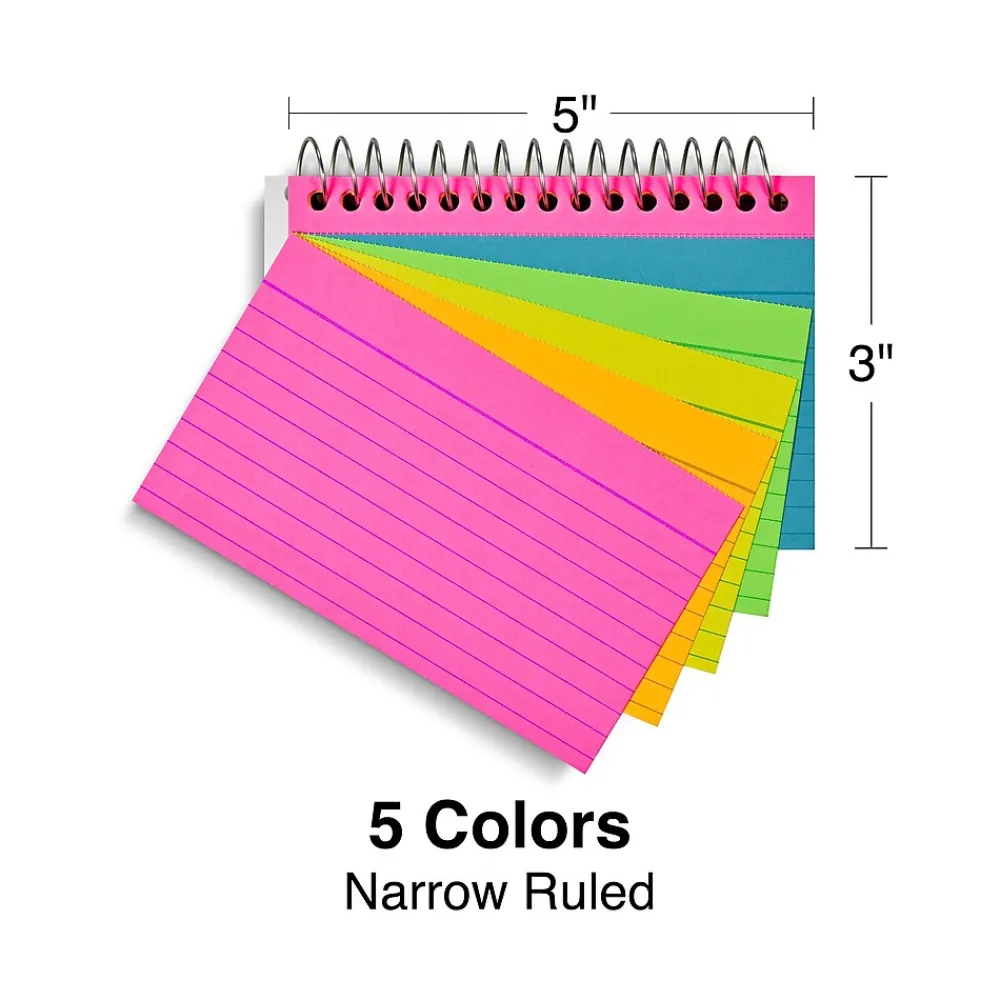 Index Cards*Staples ™ 3" x 5" Index Cards, Lined, Neon, 50 Cards/Pack, 2 Packs/Carton (TR50994)