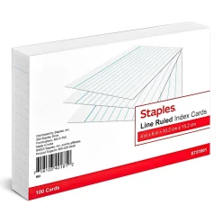 Index Cards*Staples 4" x 6" Index Cards, Lined, White, 100/Pack (TR51001)