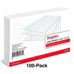 Index Cards*Staples 4" x 6" Index Cards, Lined, White, 100/Pack (TR51001)