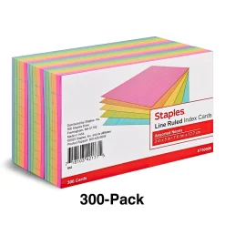 Index Cards*Staples 3" x 5" Index Cards, Lined, Assorted Colors, 300/Pack (TR50998)