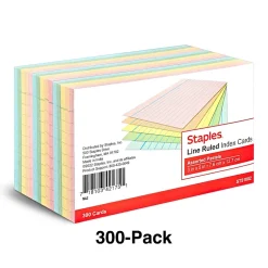 Index Cards*Staples 3" x 5" Index Cards, Lined, Assorted Colors, 300/Pack (TR51002)