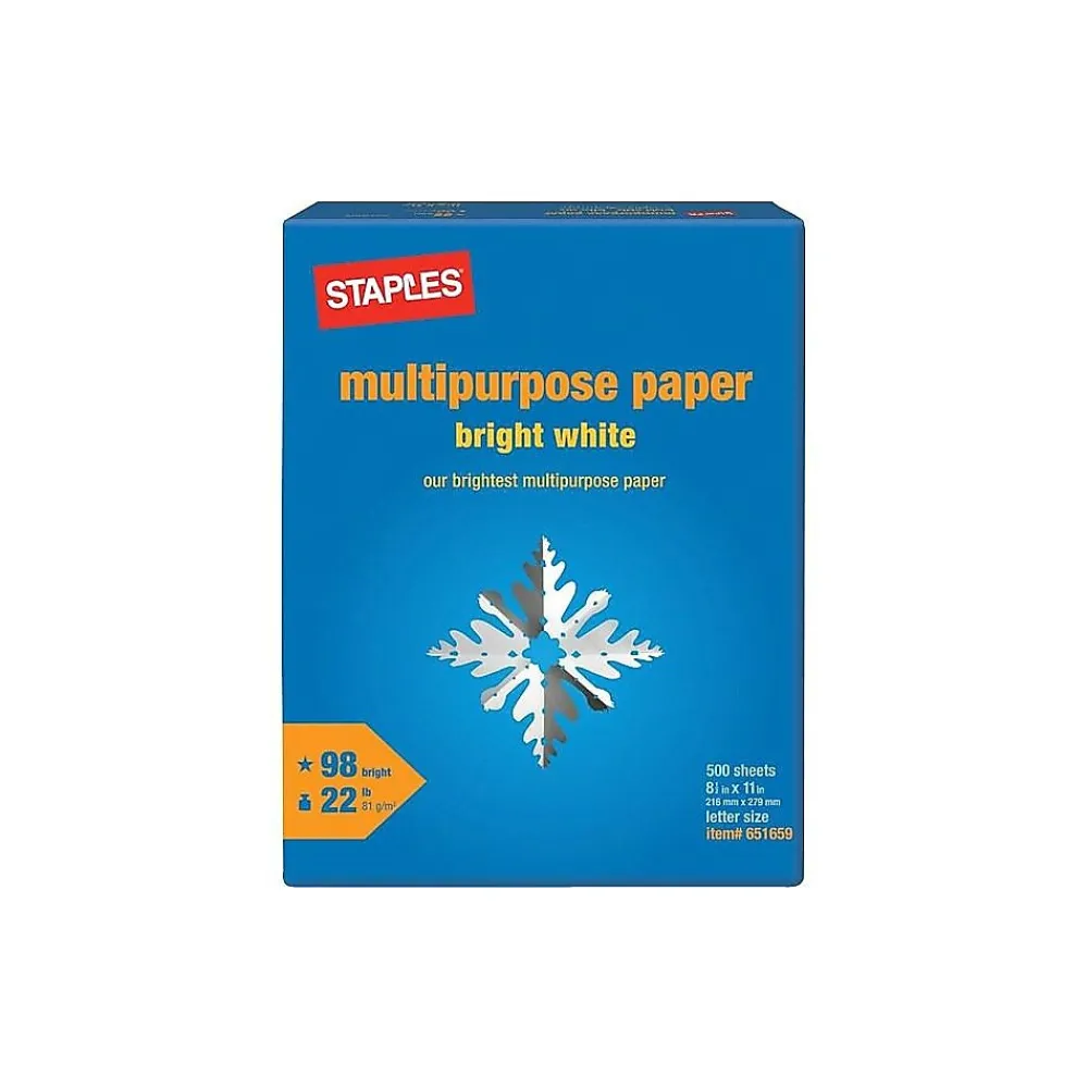 Multipurpose Paper*Staples 8.5" x 11" Multipurpose Paper, 22 lbs., 98 Brightness, 500/Ream (22098)