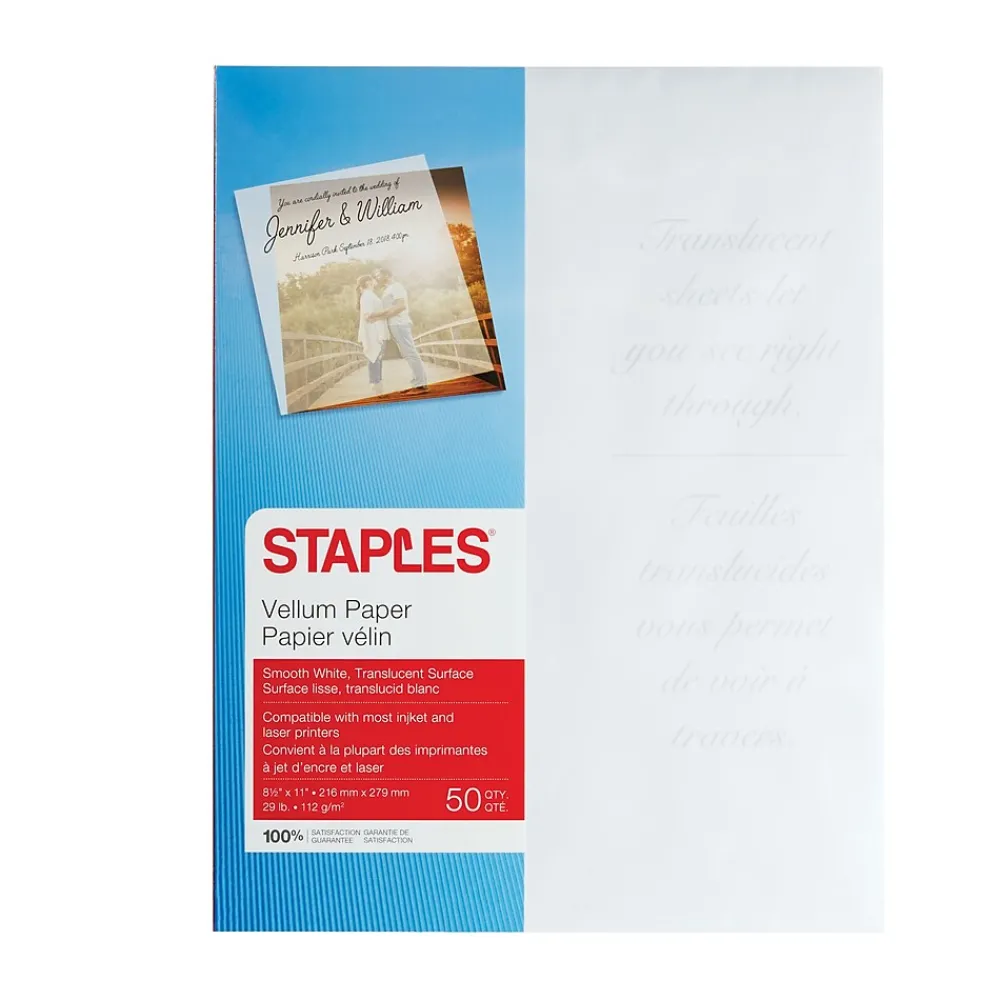 Multipurpose Paper*Staples 8.5" x 11" Vellum Paper, 29 lbs., 92 Brightness, 50/Pack (26232-CC)