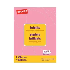Multipurpose Paper*Staples Brights Multipurpose Paper, 24 lbs., 8.5" x 11", , 500/Ream (20106) Pink