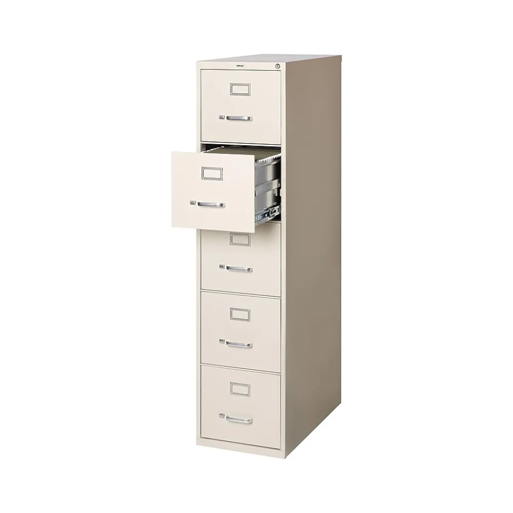 File Cabinets*Staples Commercial 5-Drawer Vertical File Cabinet, Letter Size, Lockable, 61.38"H x 15"W x 26.5"D, Putty (59590/25431)