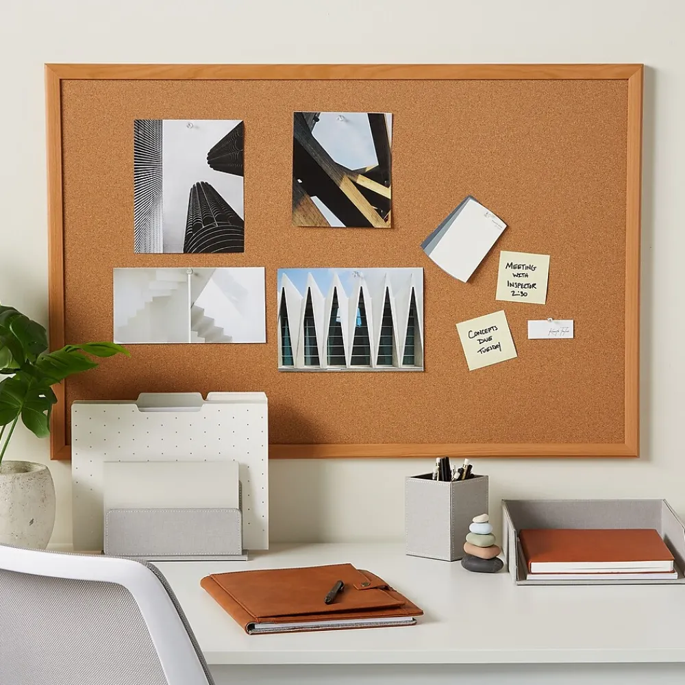 Bulletin*Staples Cork Bulletin Board, Oak Frame, 3'W x 2'H (28336-CC)