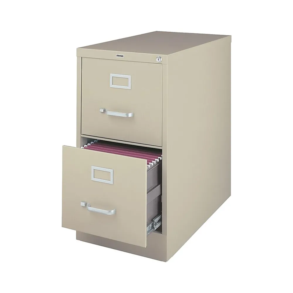 File Cabinets*Staples 2-Drawer Vertical File Cabinet, Locking, Letter, Putty/Beige, 26.5"D (13440D-CC)