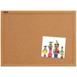 Bulletin*Quartet Staples Durable Cork Bulletin Board, Oak Finish Frame, 2' x 3' (85223B)