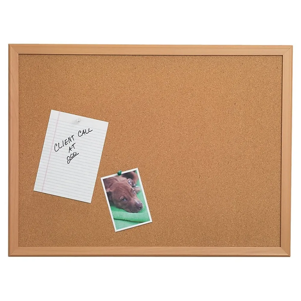 Bulletin*Staples Durable Cork Bulletin Board, Oak Frame, 4'W x 3'H (85234)