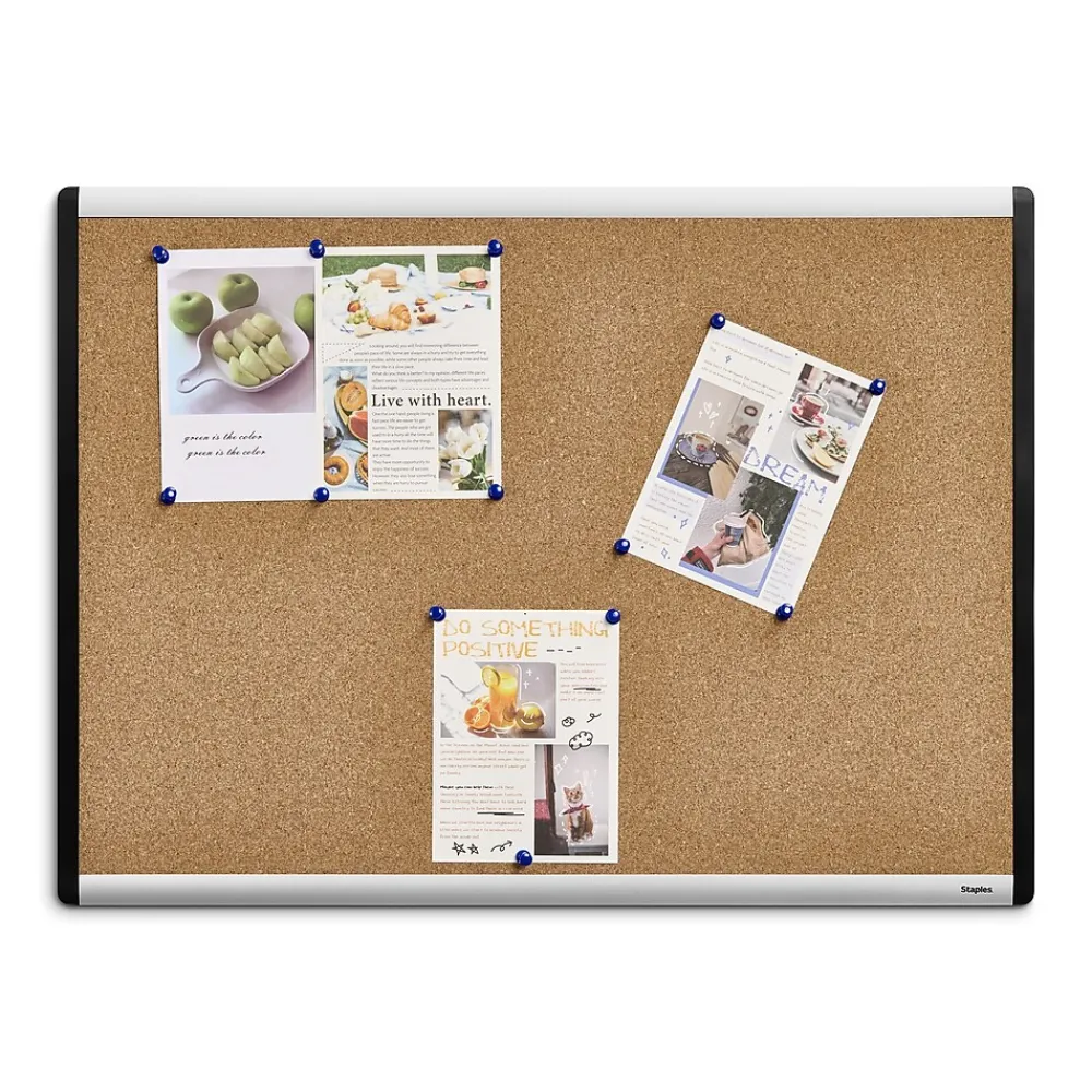 Bulletin*Staples Durable Cork Bulletin Board, Black/Silver Frame, 2' x 1.5' (ST52490-US)