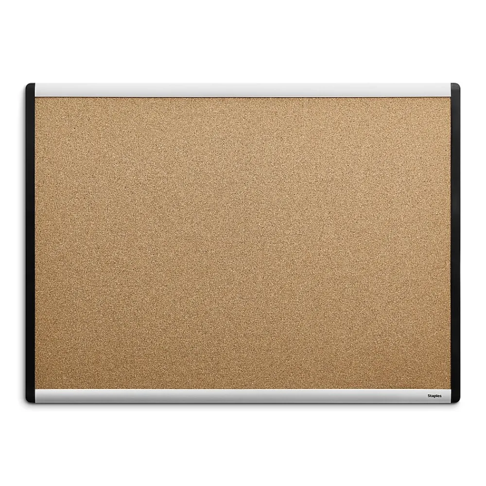 Bulletin*Staples Durable Cork Bulletin Board, Black/Silver Frame, 2' x 1.5' (ST52490-US)