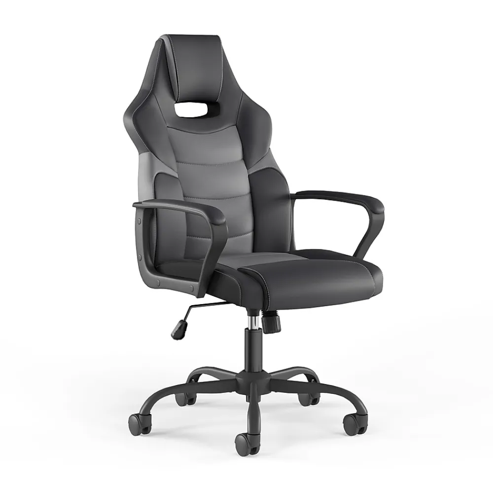 Gaming Chairs*Emerge Staples Vector Luxura Faux Leather Gaming Chair, Black & Gray (61108)