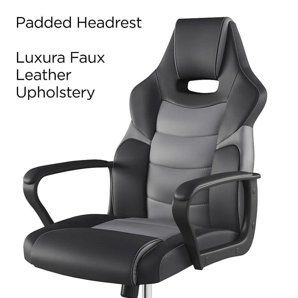Gaming Chairs*Emerge Staples Vector Luxura Faux Leather Gaming Chair, Black & Gray (61108)
