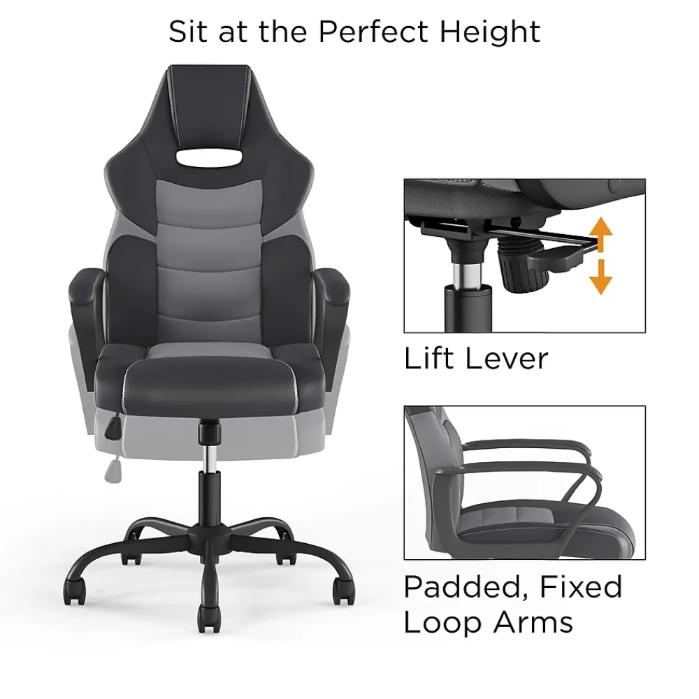 Gaming Chairs*Emerge Staples Vector Luxura Faux Leather Gaming Chair, Black & Gray (61108)