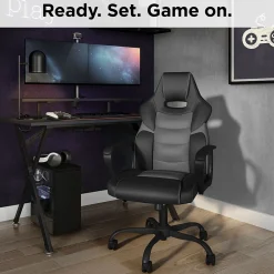 Gaming Chairs*Emerge Staples Vector Luxura Faux Leather Gaming Chair, Black & Gray (61108)