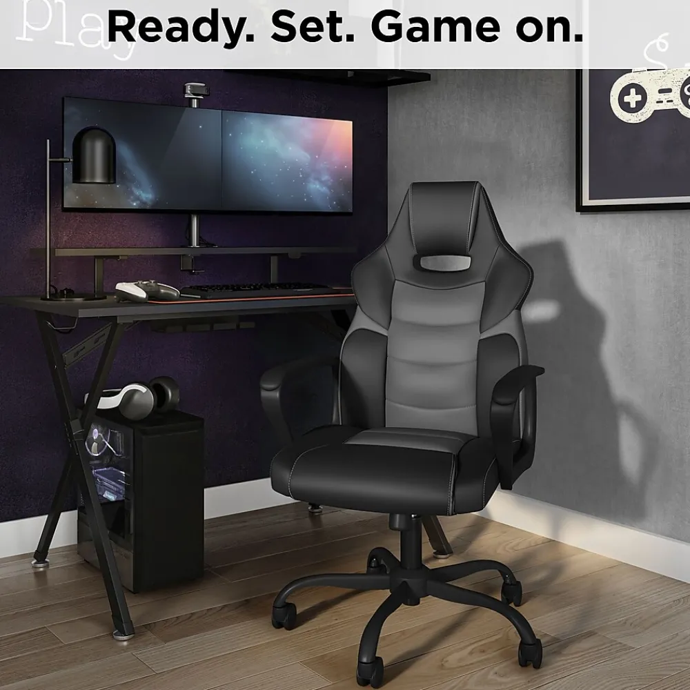 Gaming Chairs*Emerge Staples Vector Luxura Faux Leather Gaming Chair, Black & Gray (61108)