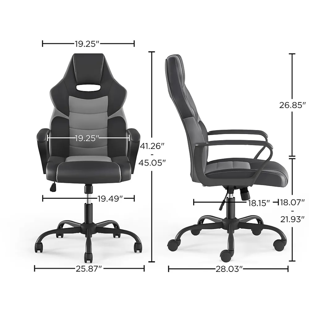 Gaming Chairs*Emerge Staples Vector Luxura Faux Leather Gaming Chair, Black & Gray (61108)