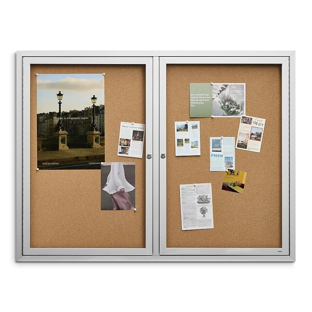 Bulletin*Staples Enclosed Cork Display Board, Aluminum Frame, 4' x 3' (ST61262)