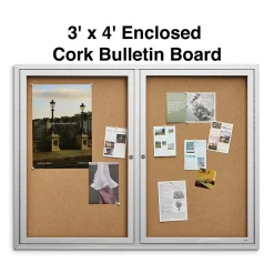 Bulletin*Staples Enclosed Cork Display Board, Aluminum Frame, 4' x 3' (ST61262)