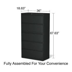 File Cabinets*Staples HL8000 Commercial 5-Drawer Lateral File Cabinet, Locking, Letter/Legal, Black, 36