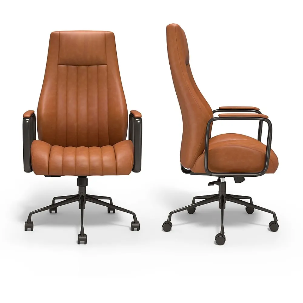 Office Chairs*Staples ® Laconia Ergonomic Leather Swivel Manager Chair, Brown (HLC-3932)