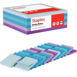 Sticky Notes*Staples Notes, 3" x 3", Marina Collection, 100 Sheet/Pad, 24 Pads/Pack (S-33WC24)