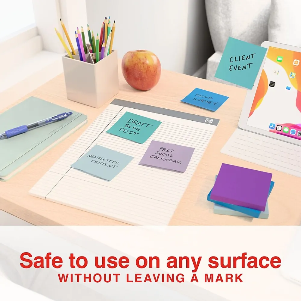 Sticky Notes*Staples Notes, 3" x 3", Marina Collection, 100 Sheet/Pad, 12 Pads/Pack (19758-US)