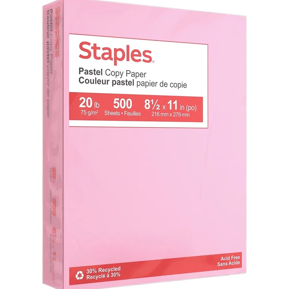Multipurpose Paper*Staples Pastel 30% Recycled Color Copy Paper, 20 lbs., 8.5" x 11", , 500/Ream (14779) Pink