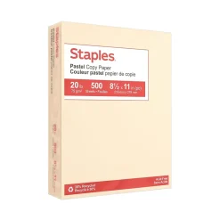 Multipurpose Paper*Staples Pastel 30% Recycled Color Copy Paper, 20 lbs., 8.5" x 11", , 500/Ream (14789) Cream