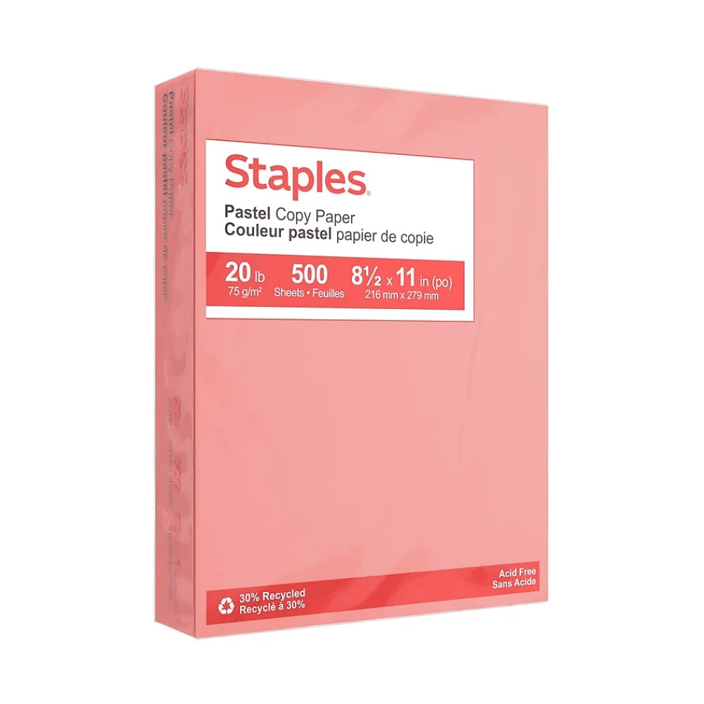 Multipurpose Paper*Staples Pastel 30% Recycled Color Copy Paper, 20 lbs., 8.5" x 11", , 500/Ream (14783) Salmon