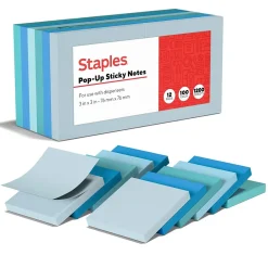 Sticky Notes*Staples ® Pop-up Notes, 3" x 3", Ocean Views Collection, 100 Sheet/Pad, 12 Pads/Pack (S-33WCP12)