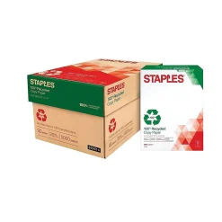 Copy Paper*Staples Recycled Copy Paper, 8.5" x 11", 20 lbs., White, 500 Sheets/Ream, 10 Reams/Carton (620014)