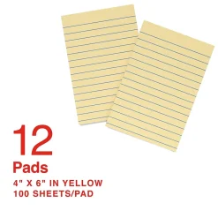 Sticky Notes*Staples Recycled Notes, 4" x 6", Sunshine Collection, Lined, 100 Sheet/Pad, 12 Pads/Pack (S-46YR12)