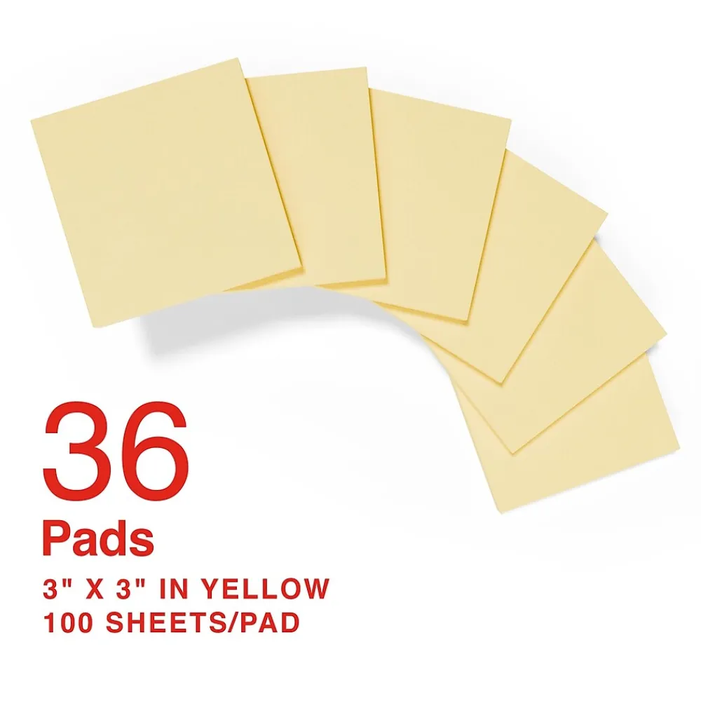 Sticky Notes*Staples Recycled Pop-up Notes, 3" x 3", Sunshine Collection, 100 Sheet/Pad, 36 Pads/Pack (S-33YRP36)