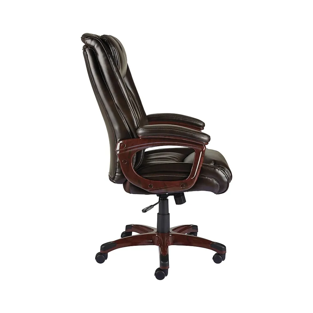 Office Chairs*Staples ® Westcliffe Ergonomic Leather Swivel Executive Chair, Brown (50219R-CC)