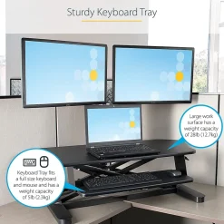 Standing Desks*StarTech Adjustable Large Surface Corner Sit Stand Desk Converter for Dual Monitors, Keyboard Tray, 35