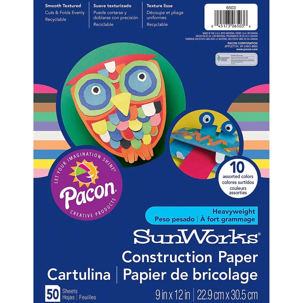 Construction Paper*SunWorks 9" x 12" Construction Paper, Assorted Colors, 50 Sheets/Pack (PAC6503)