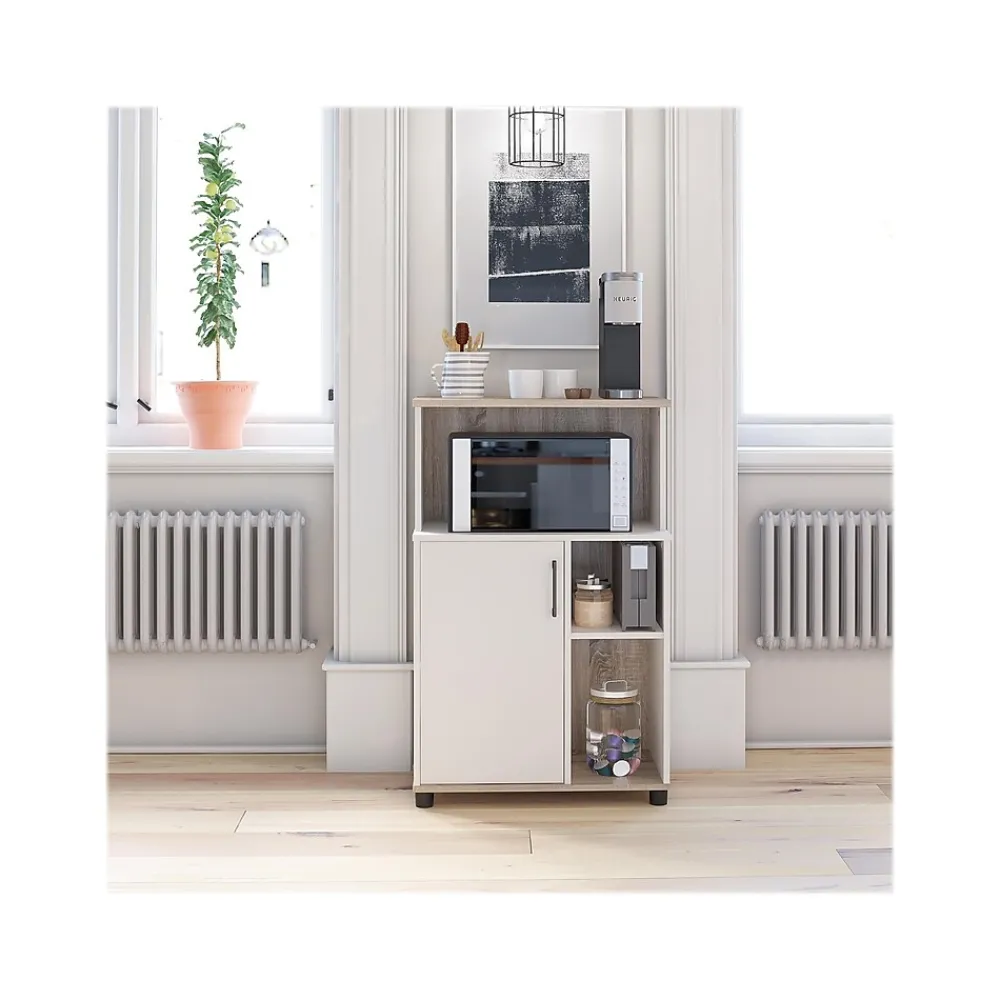 Storage Cabinets*System Build Whitmore 42" Microwave Stand with 6 Shelves, Rustic White/Oak (7014500COM)