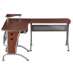 L-Desks*Techni Mobili Deluxe 57"W L-Shaped Desk, Mahogany (RTA-3806-M615)