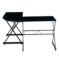 L-Desks*Techni Mobili L-Shaped Glass Top Computer Corner Desk, Black (RTA-3805L-BK)