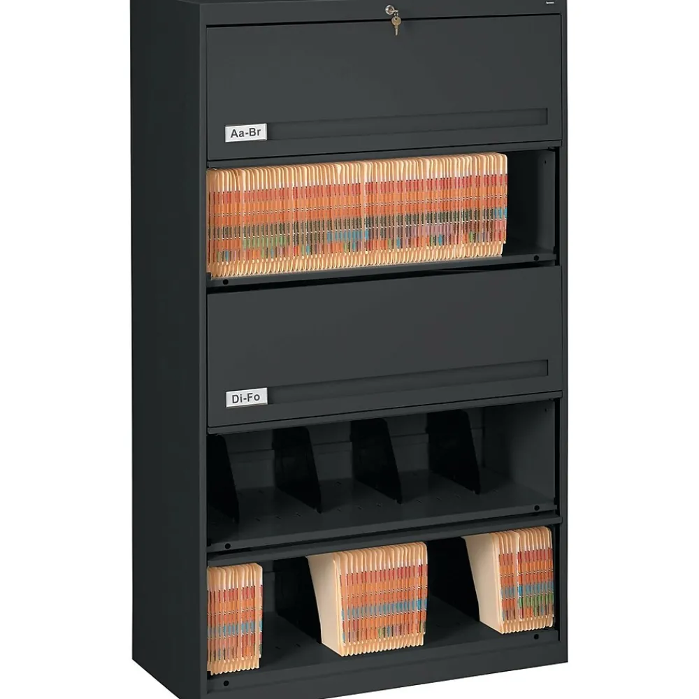 File Cabinets*Tennsco Closed Fixed Shelf Lateral File, Black, 5-Shelf, 63 1/2"H