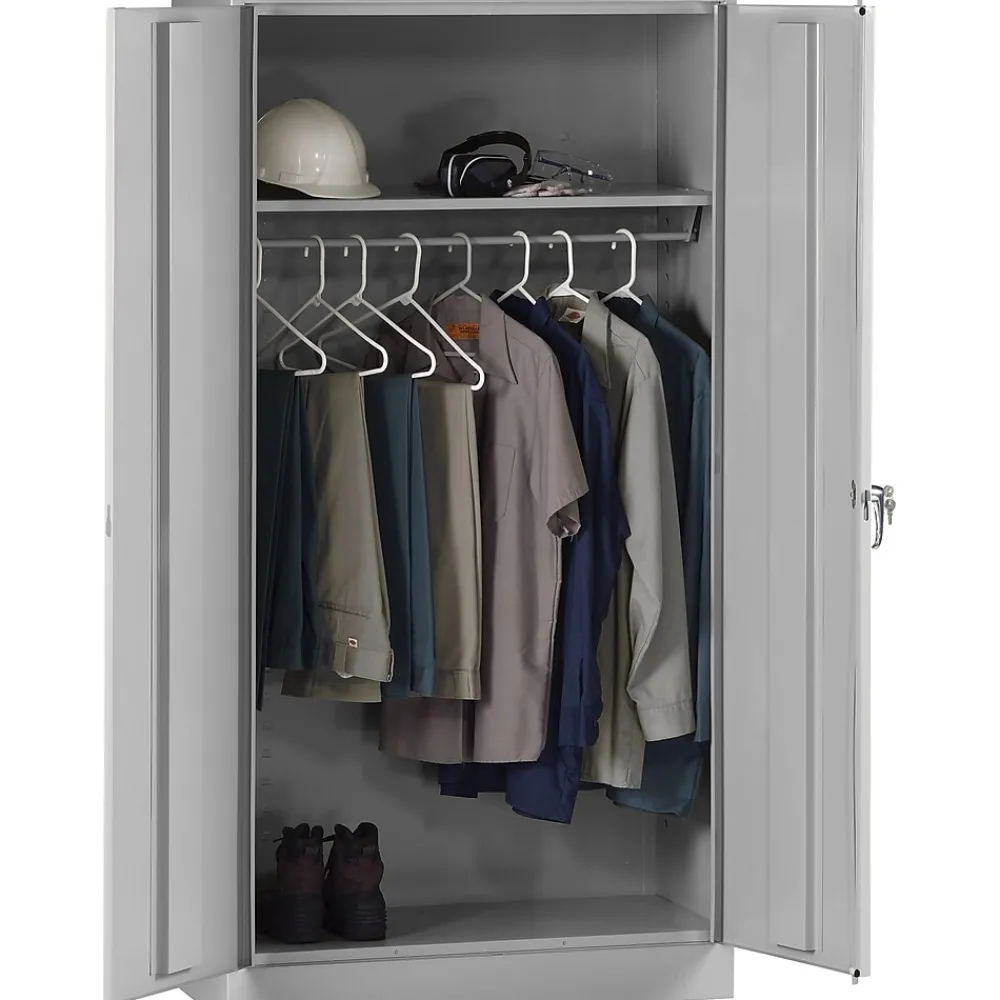 Storage Cabinets*Tennsco Standard Wardrobe Cabinet with Double Hinge Doors, 1-Shelf, 1 Closet, Light Grey, 72"H x 36"W x 18"D