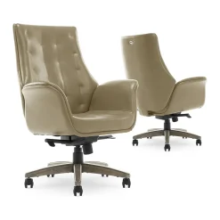 Office Chairs*Thomasville Furniture Brooks Ergonomic Bonded Leather Swivel Executive Chair, Taupe (51493-TP)
