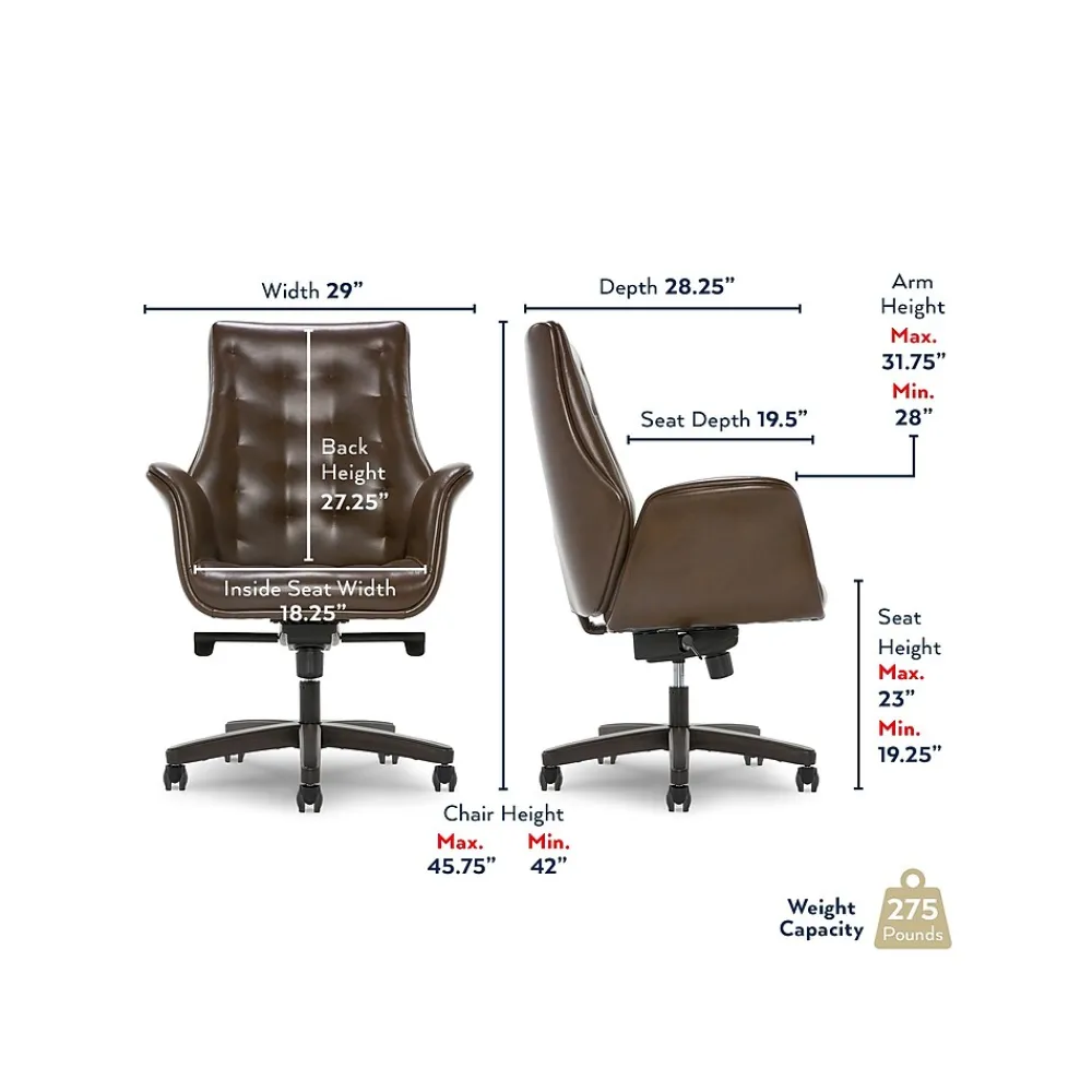 Office Chairs*Thomasville Furniture Brooks Ergonomic Bonded Leather Swivel Executive Chair, Brown (51493-BRN)